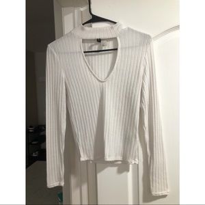 H&M Divided White Deep V Long Sleeved Collared Shirt